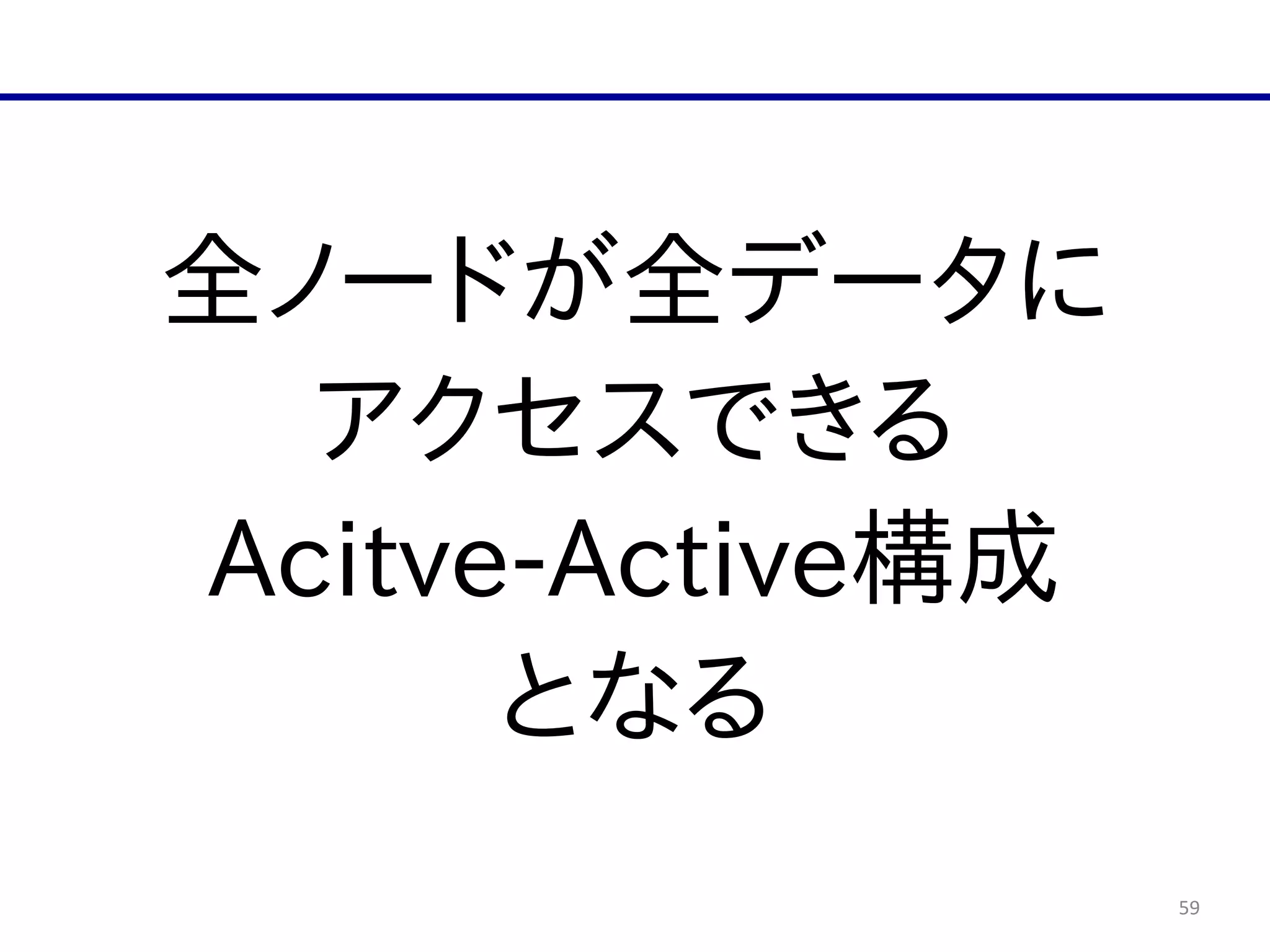 59
全ノードが全データに  
アクセスできる  
Acitve-­Active構成  
となる
 