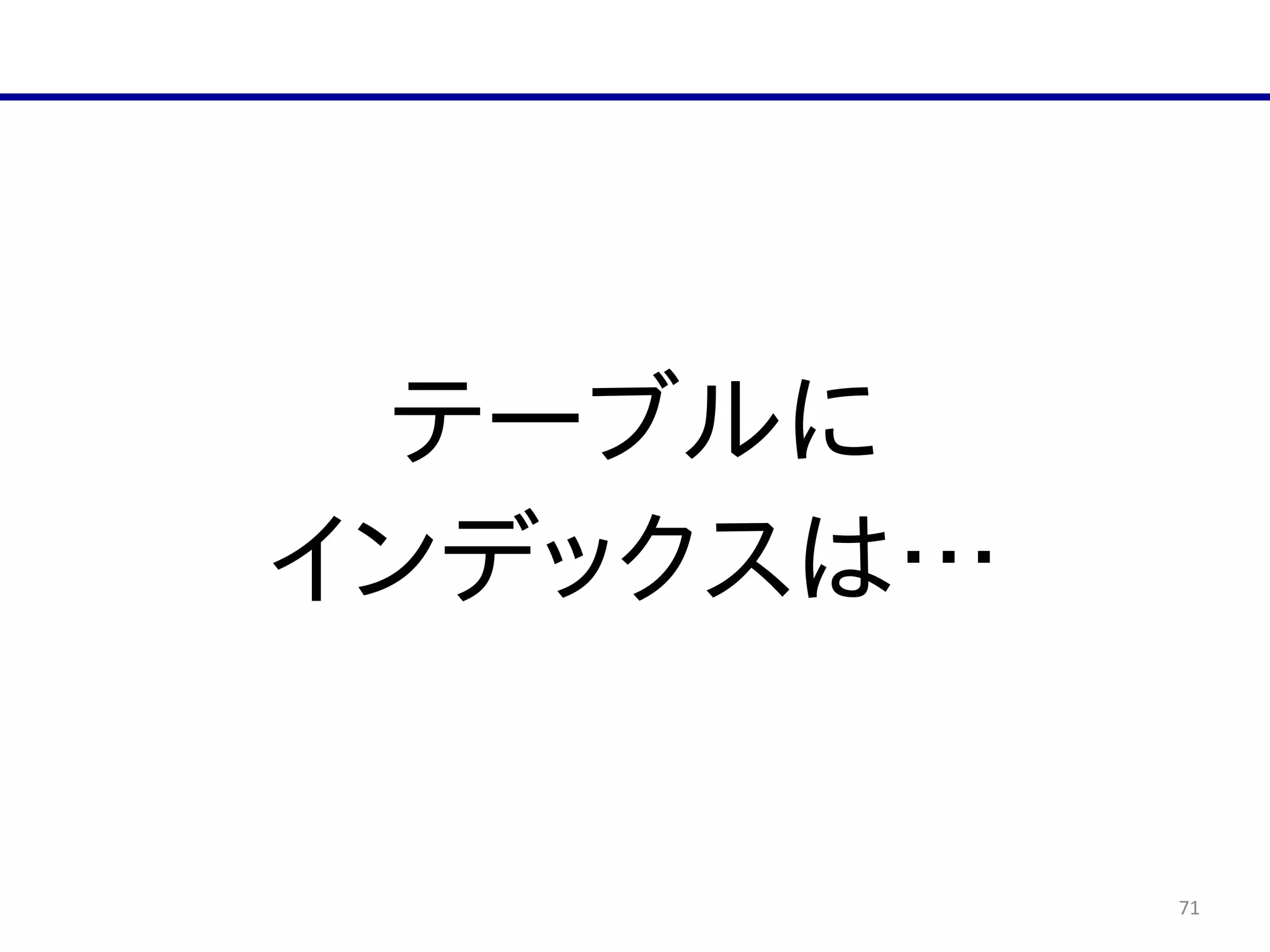 71
テーブルに  
インデックスは…
 