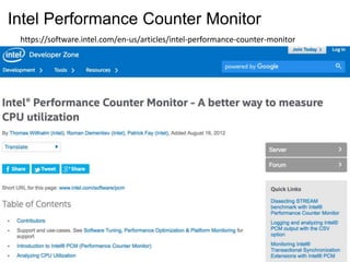 Intel Performance Counter Monitor
https://software.intel.com/en-us/articles/intel-performance-counter-monitor
 