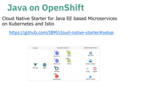 Java on OpenShift
https://github.com/IBM/cloud-native-starter#setup
Cloud Native Starter for Java EE based Microservices
on Kubernetes and Istio
 