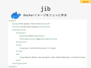 jib
Dockerイメージをシュッと作る
demo
 