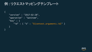 :
{
"version" : "2017-02-28",
"operation" : "GetItem",
"key" : {
"id" : { "S" : "${context.arguments.id}" }
}
}
 