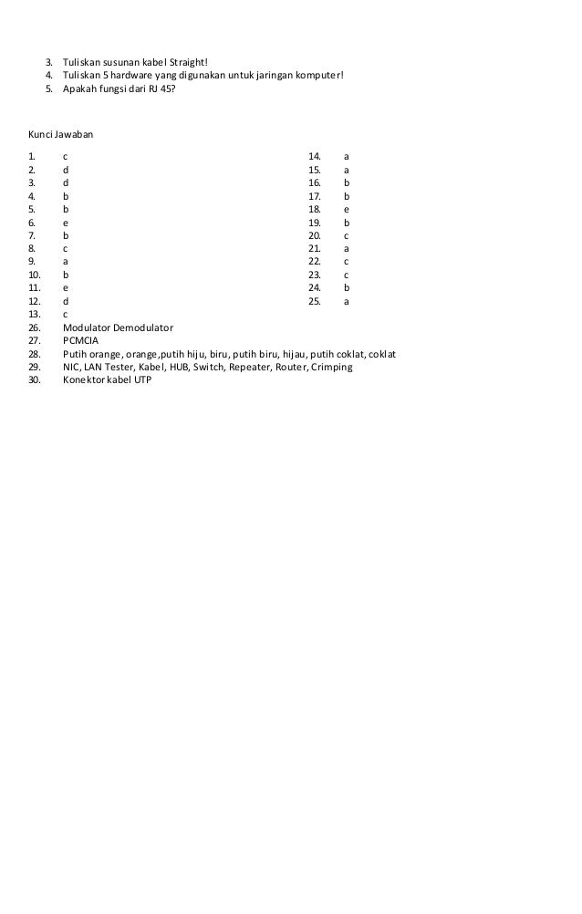 Soal Jaringan Dasar Smk Kelas X Tkj