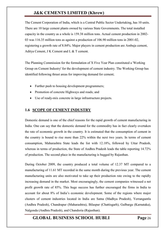 An Organizational Study on J&K Cements Ltd and job satisfaction of the