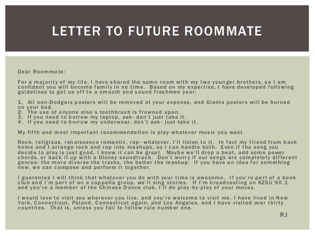 dear future roommate college essay examples