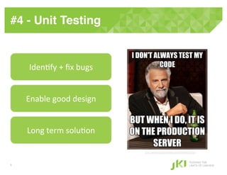 #4 - Unit Testing!


     Iden2fy	
  +	
  ﬁx	
  bugs	
  


    Enable	
  good	
  design	
  


    Long	
  term	
  solu2on	
  

                                      http://www.quickmeme.com/meme/2nau!


                                                                    PUSHING THE
8                                                                   LIMITS OF LABVIEW
 