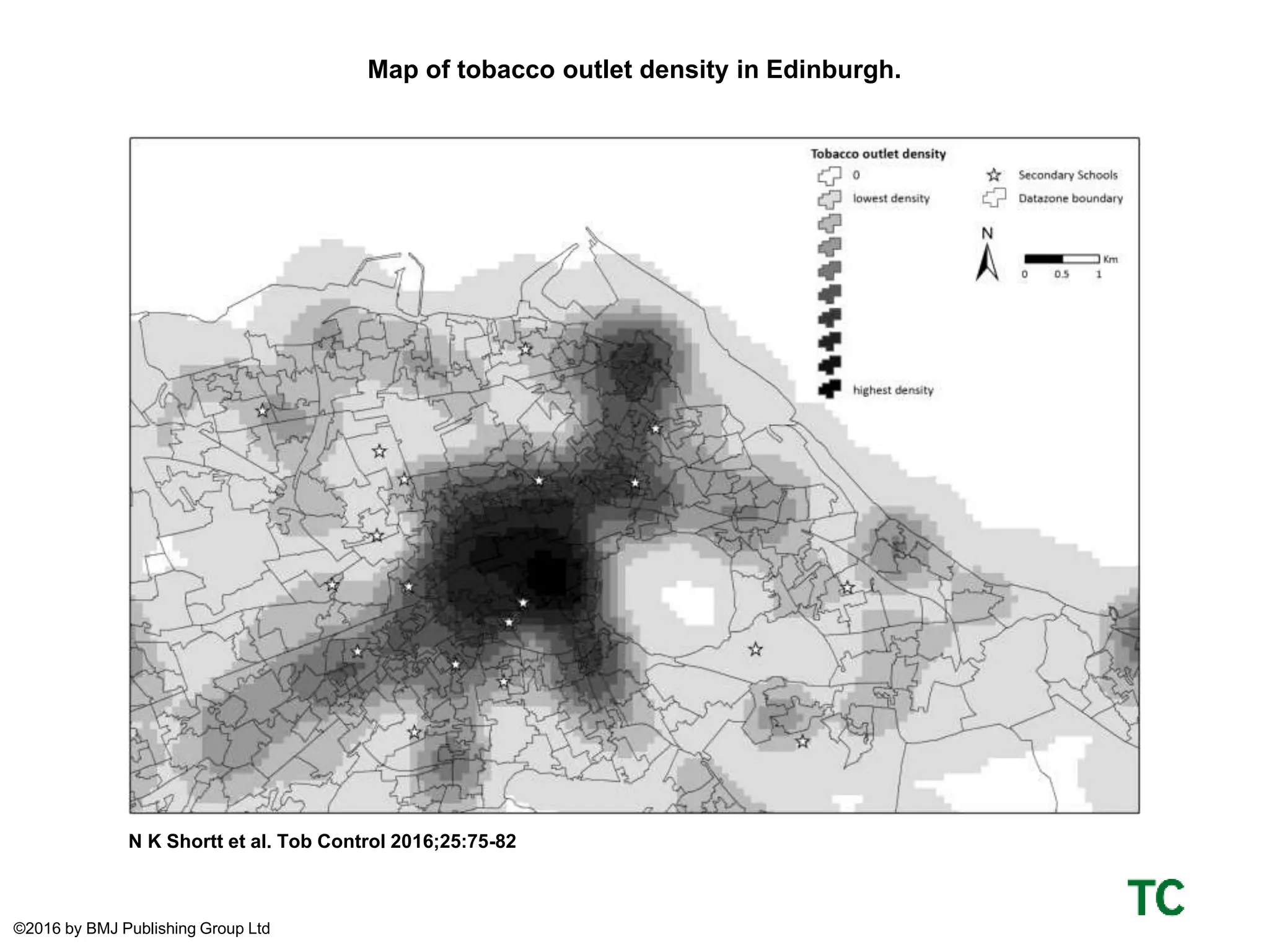 Map of tobacco outlet density in Edinburgh.
N K Shortt et al. Tob Control 2016;25:75-82
©2016 by BMJ Publishing Group Ltd
 