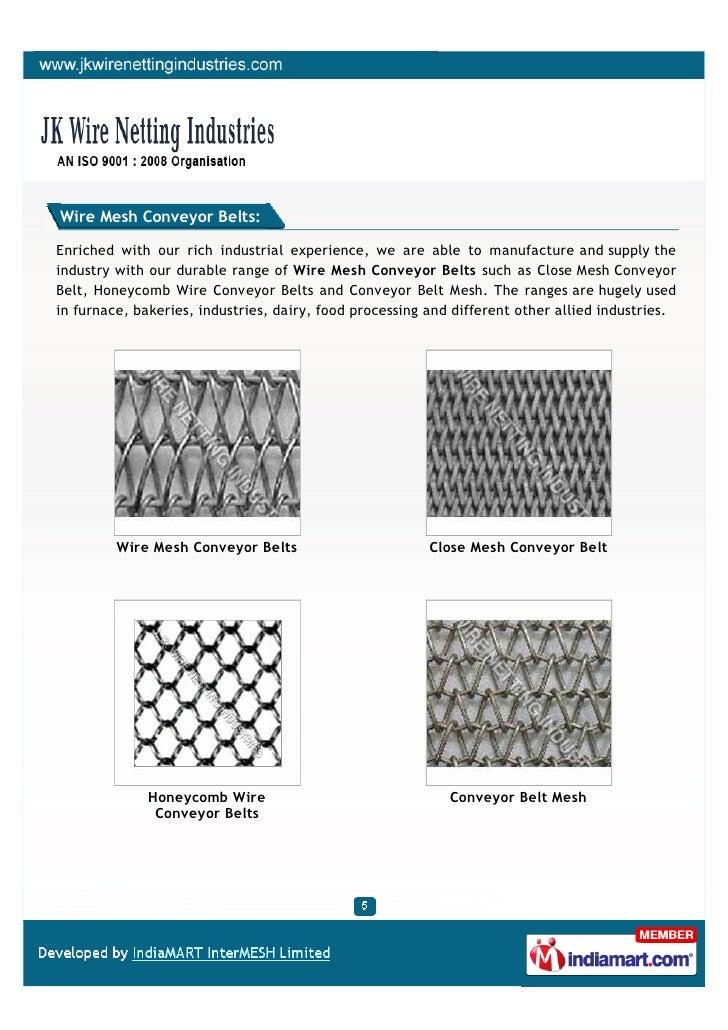 JK Wire Netting Industries, Kolkata, Wire Conveyor Belt