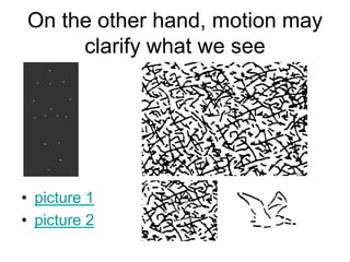 On the other hand, motion may
     clarify what we see




• picture 1
• picture 2
 