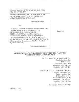 JLCNY Lawsuit Against DEC "Memorandum of Law" - Precedents & Applicatory Law
