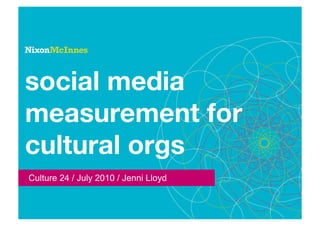 social media
measurement for
cultural orgs
Culture 24 / July 2010 / Jenni Lloyd
 