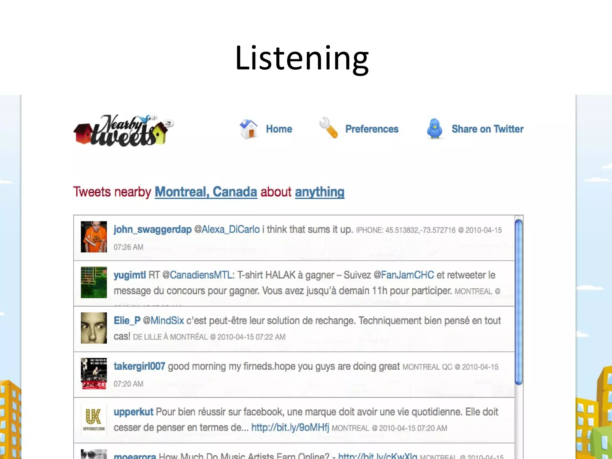 Listening  Nearby tweets 