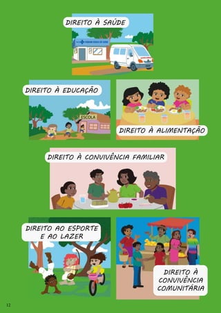 12
DIREITO À SAÚDE
DIREITO À EDUCAÇÃO
DIREITO À ALIMENTAÇÃO
DIREITO À
CONVIVÊNCIA
COMUNITÁRIA
DIREITO AO ESPORTE
E AO LAZER
DIREITO À CONVIVÊNCIA FAMILIAR
12
 