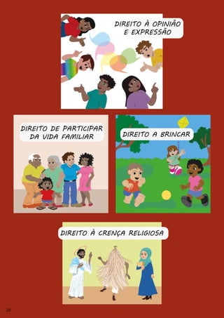 20
DIREITO À OPINIÃO
E EXPRESSÃO
DIREITO DE PARTICIPAR
DA VIDA FAMILIAR DIREITO A BRINCAR
DIREITO À CRENÇA RELIGIOSA
20
 
