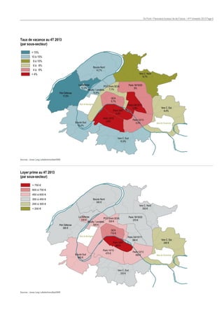 On Point • Panorama bureaux Ile-de-France – 4ème trimestre 2013 Page 6

Taux de vacance au 4T 2013
(par sous-secteur)

Sources : Jones Lang LaSalle/ImmoStat/ORIE

Loyer prime au 4T 2013
(par sous-secteur)

Sources : Jones Lang LaSalle/ImmoStat/ORIE

 