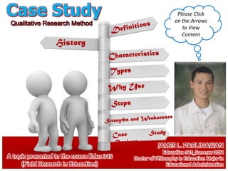 Qualitative Research Method
Case Study
History
Please Click
on the Arrows
to View
Content
 