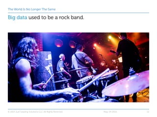 The World Is No Longer The Same
Big data used to be a rock band.
May-14-2015© 2015 Just Leading Solutions LLC. All Rights ...