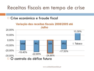 Receitas fiscais em tempo de crise  Crise económica e fraude fiscal O controlo do défice futuro www.saldanhasanches.pt 