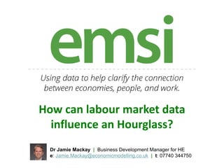 How can labour market data
influence an Hourglass?
Dr Jamie Mackay | Business Development Manager for HE
e: Jamie.Mackay@economicmodelling.co.uk | t: 07740 344750
 