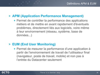 34 
Définitions APM & EUM 
APM (Application Performance Management) 
Permet de contrôler la performance des applications 
...