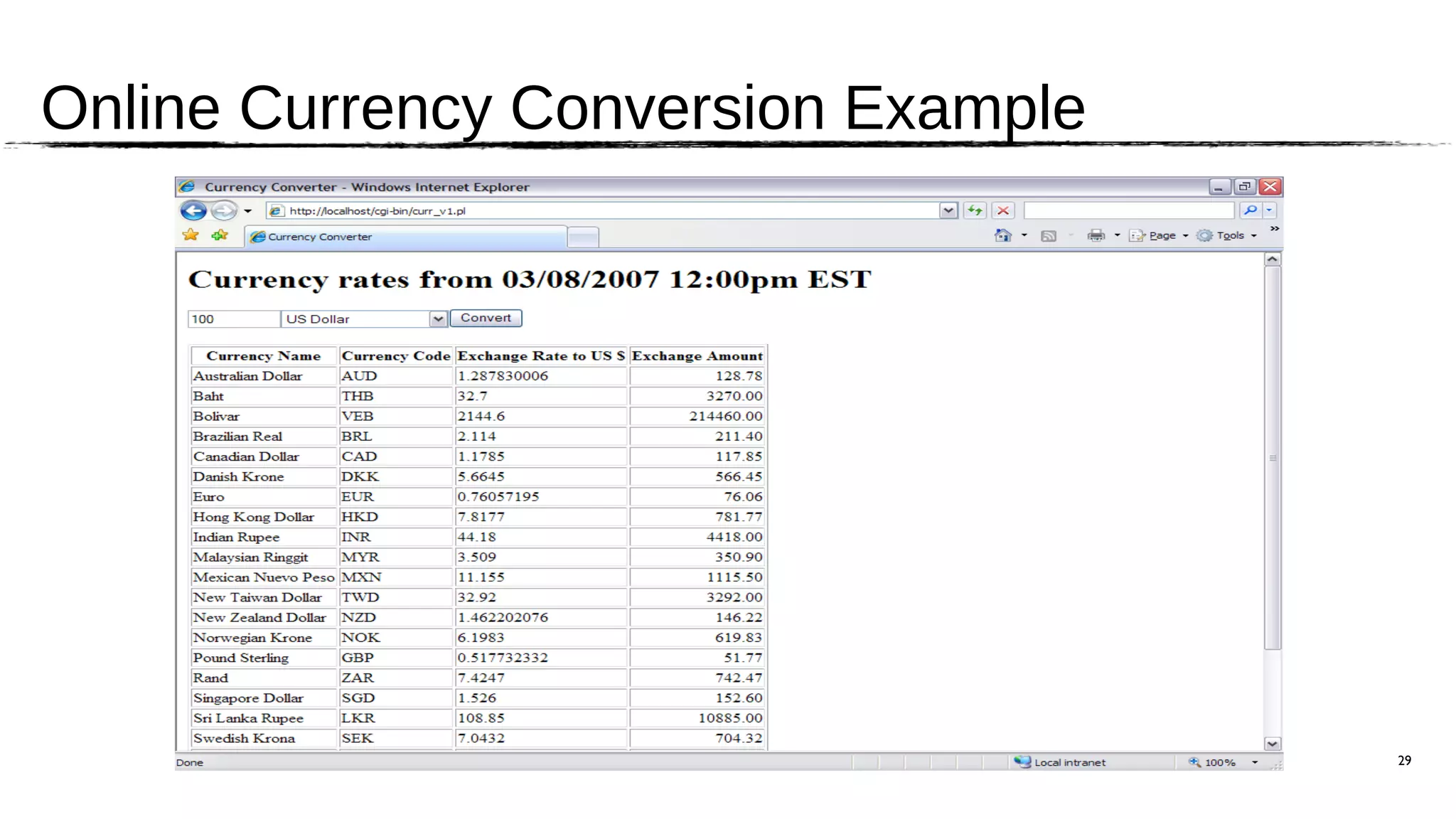 Online Currency Conversion Example




                                     29
 