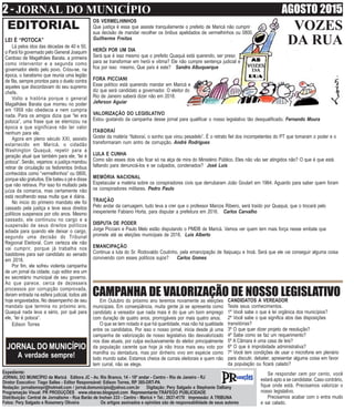 2 - JORNAL DO MUNICÍPIO AGOSTO 2015
Expediente:
JORNAL DO MUNICÍPIO de Maricá Editora JC - Av. Rio Branco, 14 - 18º andar ...