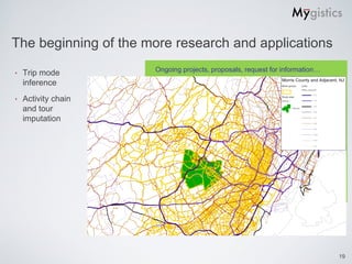 The beginning of the more research and applications
                      Ongoing projects, proposals, request for information…
‣   Trip mode
    inference
‣   Activity chain
    and tour
    imputation



                                                            …




                                                                              19
 