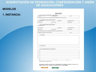 ICONSTITUCIÓN DE FEDERACIÓN, CONFEDERACIÓN Y UNIÓN DE ASOCIACIONES MODELOS 1. INSTANCIA:   