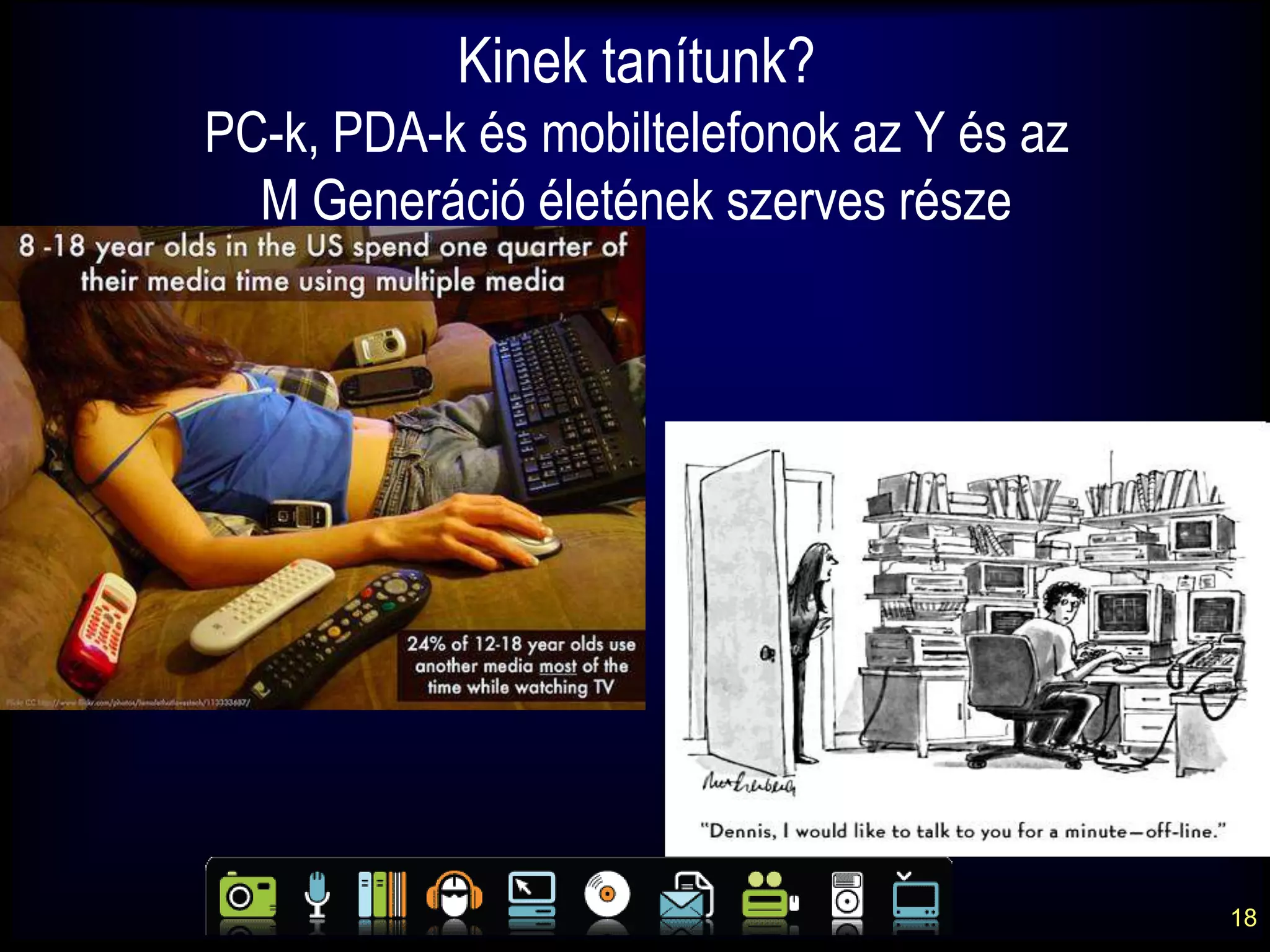 9III. Média és kommunikációSchramm* örök tipológiájaA beszéd  az élőszó után…Valóságos tárgyak2. Nyomtatott anyagok3. A-V médiumok4. Programozott (lokális számítógép) oktatás – tanulásirányítás csírái5. Interaktív, multimédiás hálózati tanulás (Szűcs P., 1986!) Vö. SchrammA kommunikációrévén építhetünk társadalmat!