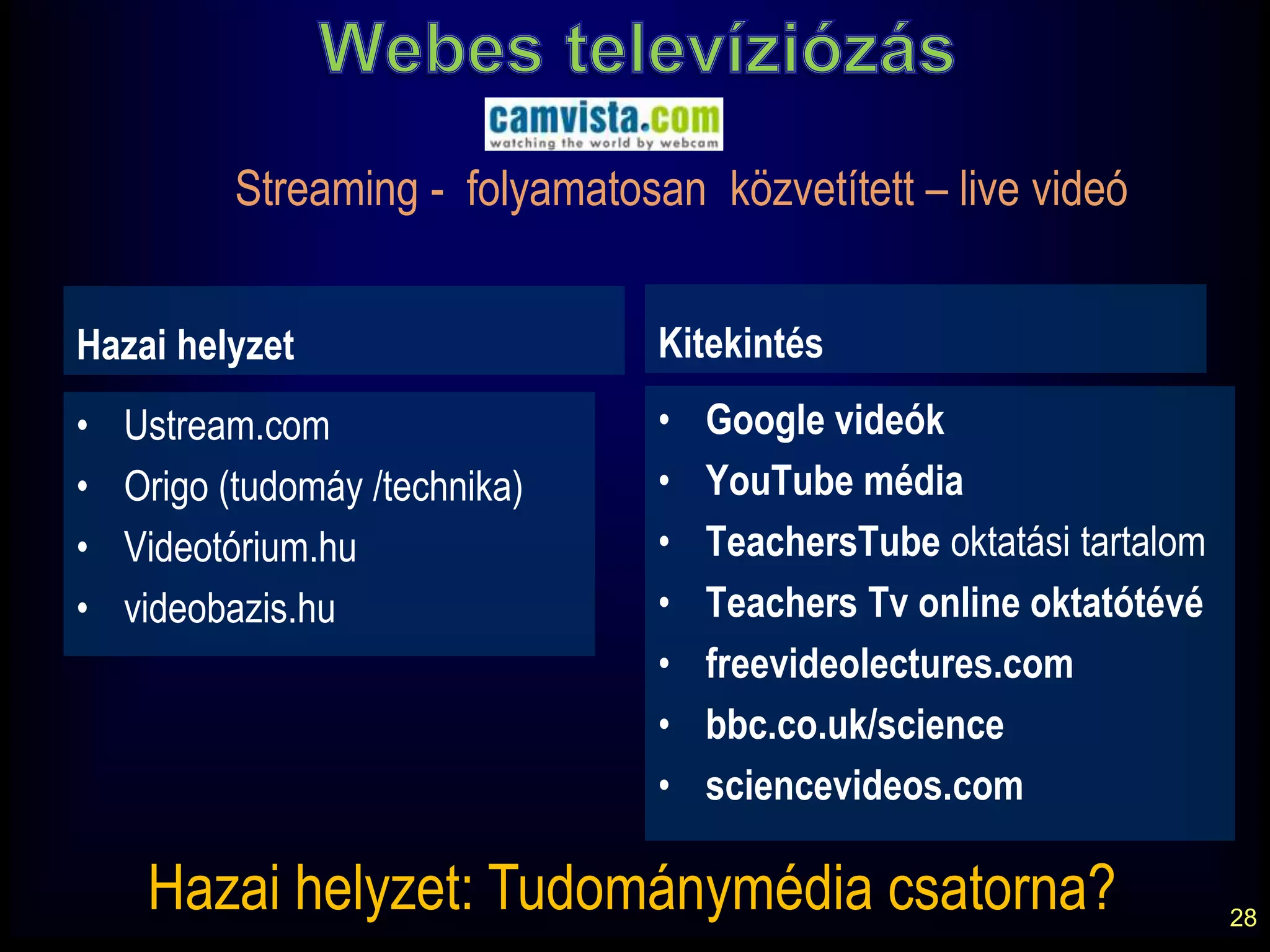 IV. A digitális forradalomAz információk előállításának, tárolásának,feldolgozásának alakításának gyökeres változása.Több mint technológiai!Átalakul a társadalom:a gazdaság, a foglalkoztatás, termelés, fogyasztás, oktatásElsődleges: információ (termék), a tudás (termék), kommunikáció: kitáguló térbeli korlátok, mediatizált kommunikáció fejlődése19