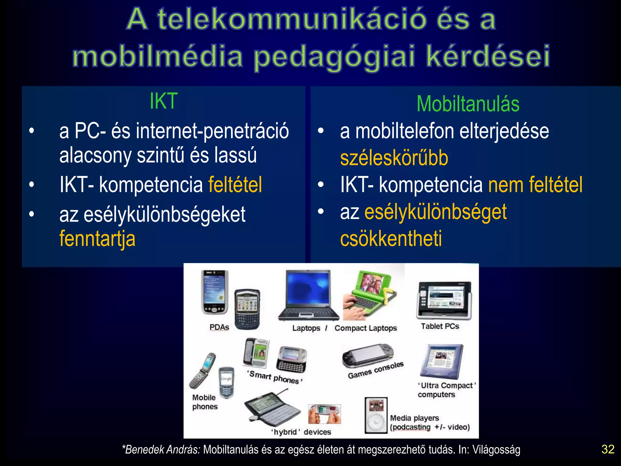 23Az interaktivitáson alapuló kommunikáció - a Web 2 előfutára -NEGROPONTE *:nemcsak rátukmálják az emberekre a szórakozást és az információt, hanem az lesz a jellemző, hogy az ember maga választ: belép egy hálózatba és kivesz valamit, mint ma egy könyvtárból vagy egy videotékából * Negroponte, N. Being Digital. London, Hodder & Stoughton,1995.