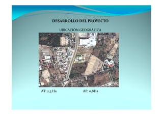 DESARROLLO DEL PROYECTO

             UBICACIÓN GEOGRÁFICA




AT: 2,3 Ha              AP: 0,8Ha
 