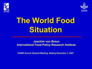The World Food
   Situation
            Joachim von Braun
International Food Policy Research Institute

CGIAR Annual General Meeting, Beijing December 3, 2007
 