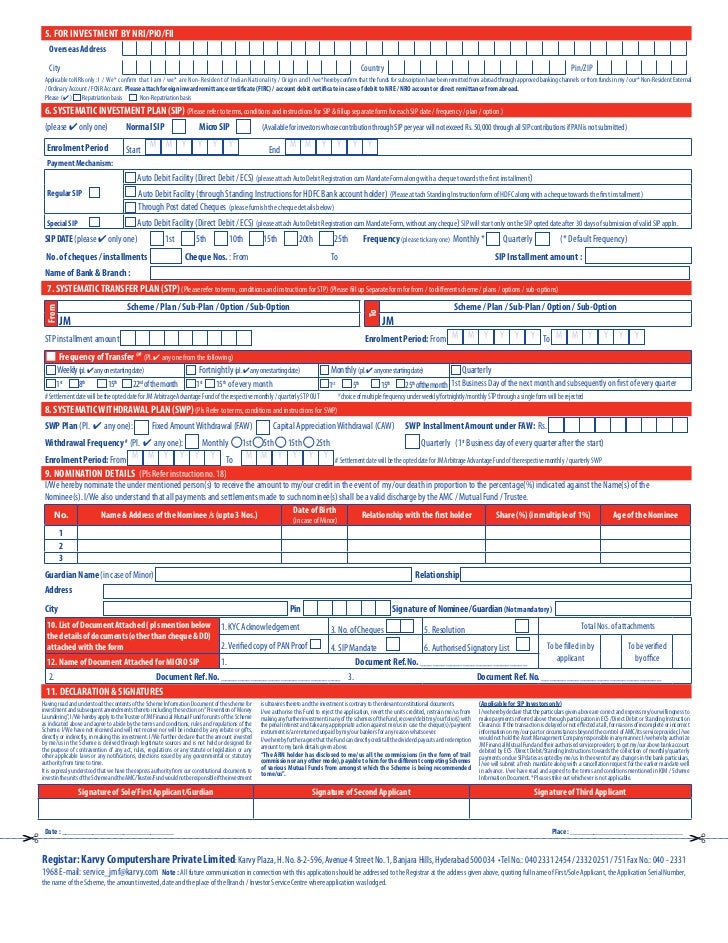Jm financial mutual fund common application form with kim
