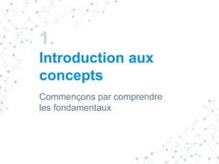 1.
Introduction aux
concepts
Commençons par comprendre
les fondamentaux
 