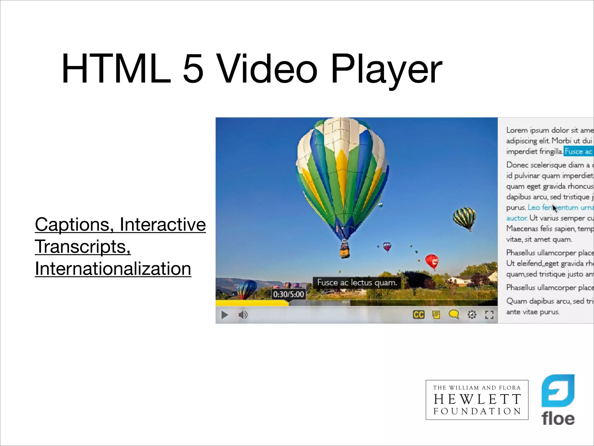 HTML 5 Video Player

Captions, Interactive
Transcripts,
Internationalization


 