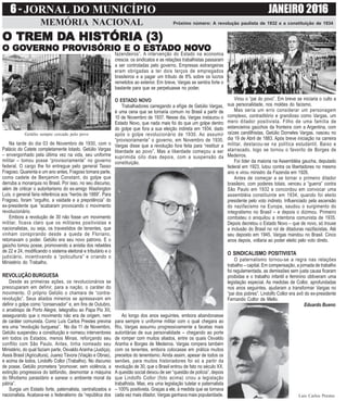 6 - JORNAL DO MUNICÍPIO JANEIRO 2016
MEMÓRIA NACIONAL
Virou o “pai do povo”. Em breve se iniciaria o culto a
sua personalidade, nos moldes do facismo.
Mas seria um erro considerar um personagem
complexo, contraditório e grandioso como Vargas, um
mero ditador positivista. Filho de uma família de
estancieiros gaúchos da fronteira com a Argentina, com
raízes candilhistas, Getúlio Dorneles Vargas, nasceu no
dia 19 de Abril de 1883. Após breve iniciação na carreira
militar, destacou-se na política estudantil. Baixo e
atarracado, logo se tornou o favorito de Borges de
Medeiros.
Foi líder da maioria na Assembléia gaucha, deputado
federal em 1923, lutou contra os libertadores no mesmo
ano e virou ministro da Fazenda em 1926.
Antes de começar a se tornar o primeiro ditador
brasileiro, com poderes totais, venceu a “guerra” contra
São Paulo em 1932 e concordou em convocar uma
assembléia constituinte em 1934, quando foi eleito
presidente pelo voto indireto. Influenciado pela ascensão
do nazifacismo na Europa, saudou o surgimento do
integralismo no Brasil – e depois o dizimou. Primeiro
combateu o aniquilou a intentona comunista de 1935.
Depois decretou o Estado Novo – que de novo, só trouxe
a inclusão do Brasil no rol de ditaduras nazifacistas. Até
seu deposto em 1945, Vargas mandou no Brasil. Cinco
anos depois, voltaria ao poder eleito pelo voto direto.
O SINDICALISMO POSITIVISTA
O paternalismo tornou-se a regra nas relações
trabalho – capital. Em compensação, a jornada de trabalho
foi regulamentada, as demissões sem justa causa ficaram
proibidas e o trabalho infantil e feminino obtiveram uma
legislação especial. As medidas de Collor, aprofundadas
nos anos seguintes, ajudaram a transformar Vargas no
“pai dos pobres”. Lindolfo Collor era avô do ex-presidente
Fernando Collor de Mello.
Eduardo Bueno
OOOOO TREM DTREM DTREM DTREM DTREM DA HISTÓRIA (3)A HISTÓRIA (3)A HISTÓRIA (3)A HISTÓRIA (3)A HISTÓRIA (3)
O GOO GOO GOO GOO GOVERNO PRVERNO PRVERNO PRVERNO PRVERNO PROOOOOVISÓRIO E O ESTVISÓRIO E O ESTVISÓRIO E O ESTVISÓRIO E O ESTVISÓRIO E O ESTADO NOADO NOADO NOADO NOADO NOVVVVVOOOOO
Getúlio sempre cercado pelo povo
Na tarde do dia 03 de Novembro de 1930, com o
Palácio do Catete completamente lotado, Getúlio Vargas
– envergonhado pela última vez na vida, seu uniforme
militar – tomou posse “provisoriamente” no governo
federal. O cargo lhe foi entregue pelo general Tasso
Fragoso. Quarenta e um ano antes, Fragoso tomara parte,
como cadete de Benjamim Constant, do golpe que
derruba a monarquia no Brasil. Por isso, no seu discurso,
além de criticar o autoritarismo do ex-amigo Washington
Luís, o general faria referência aos “heróis de 1889”. Para
Fragoso, foram “orgulho, a vaidade e a prepotência” do
ex-presidente que “acabaram provocando o movimento
revolucionário.
Embora a revolução de 30 não fosse um movimento
militar, ficava claro que os militares positivistas e
nacionalistas, ou seja, os travestidos de tenentes, que
vinham conspirando desde a queda de Floriano,
retomavam o poder. Getúlio era seu novo patrono. E o
gaúcho tomou posse, promovendo a anistia dos rebeldes
de 22 e 24, modificando o sistema eleitoral e tributário e o
judiciário, incentivando a “policultura” e criando o
Ministério do Trabalho.
REVOLUÇÃO BURGUESA
Desde as primeiras ações, os revolucionários se
preocuparam em definir, para a nação, o caráter do
movimento. O próprio Getúlio o chamara de “contra-
revolução”. Seus aliados mineiros se apressavam em
definir o golpe como “conservador” e, em fins de Outubro,
o arcebispo de Porto Alegre, telegrafou ao Papa Pio XII,
assegurando que o movimento não era de origem, nem
de caráter comunista. Como Luís Carlos Prestes previna
era uma “revolução burguesa”. No dia 11 de Novembro,
Getúlio suspendeu a constituição e nomeou interventores
em todos os Estados, menos Minas, reforçando seu
conflito com São Paulo. Antes, tinha nomeado seu
Ministério, do qual faziam parte, Osvaldo Aranha (Justiça),
Assis Brasil (Agricultura), Juarez Távora (Viação e Obras),
e acima de todos, Lindolfo Collor (Trabalho). No discurso
de posse, Getúlio prometera “promover, sem violência, a
extinção progressiva do latifúndio, desmontar a máquina
do filhotismo parasitário e sanear o ambiente moral da
pátria”.
Surgia um Estado forte, paternalista, centralizados e
nacionalista. Acabava-se o federalismo da “república dos
fazendeiros”. A intervenção do Estado na economia
crescia: os sindicatos e as relações trabalhistas passaram
a ser controladas pelo governo. Empresas estrangeiras
eram obrigadas a ter dois terços de empregados
brasileiros e a pagar um tributo de 8% sobre os lucros
remetidos ao exterior. Em breve, Vargas se sentira forte o
bastante para que se perpetuasse no poder.
O ESTADO NOVO
Trabalhadores carregando a efígie de Getúlio Vargas,
é uma cena que se tornaria comum no Brasil a partir de
10 de Novembro de 1937. Nesse dia, Vargas instaurou o
Estado Novo, que nada mais foi do que um golpe dentro
do golpe que fora a sua eleição indireta em 1934, dado
após o golpe revolucionário de 1930. Ao assumir
“provisoriamente” o governo, em Novembro de 1930,
Vargas disse que a revolução fora feita para “restituir a
liberdade ao povo”. Mas a liberdade começou a ser
suprimida oito dias depois, com a suspensão da
constituição.
Ao longo dos anos seguintes, embora abandonasse
para sempre o uniforme militar com o qual chegara ao
Rio, Vargas assumiu progressivamente a facetas mais
autoritárias de sua personalidade – chegando ao porte
de romper com muitos aliados, entre os quais Osvaldo
Aranha e Borges de Medeiros. Vargas rompera também
com os tenentes, embora colocasse em prática muitos
preceitos do tenentismo. Ainda assim, apesar de todos os
senões, para muitos historiadores foi só a partir da
revolução de 30, que o Brasil entrou de fato no século XX.
A questão social deixou de ser “questão de polícia”, depois
que Lindolfo Collor (foto acima) criou a legislação
trabalhista. Mas, era uma legislação tutelar e paternalista
– 100% positivista. Graças a ele, à medida que se tornava
cada vez mais ditador, Vargas ganhava mais popularidade. Luis Carlos Prestes
Próximo número: A revolução paulista de 1932 e a constituição de 1934
 