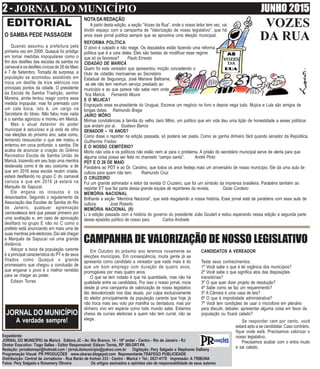 2 - JORNAL DO MUNICÍPIO JUNHO 2015
Expediente:
JORNAL DO MUNICÍPIO de Maricá Editora JC - Av. Rio Branco, 14 - 18º andar -...