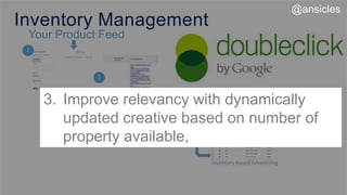 Your Product Feed
Feed Upload
Campaign Creation
Dynamic Creative
2
.
Inventory Management
3
.
4
.
Inventory-Based Advertising
1
.
3. Improve relevancy with dynamically
updated creative based on number of
property available,
@ansicles
 