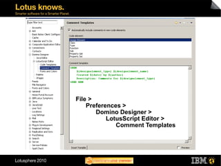 File >
    Preferences >
       Domino Designer >
           LotusScript Editor >
              Comment Templates
 