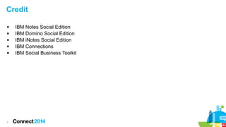 Credit






3

IBM Notes Social Edition
IBM Domino Social Edition
IBM iNotes Social Edition
IBM Connections
IBM Social Business Toolkit

 
