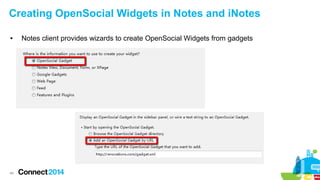 Creating OpenSocial Widgets in Notes and iNotes
●

48

Notes client provides wizards to create OpenSocial Widgets from gadgets

 