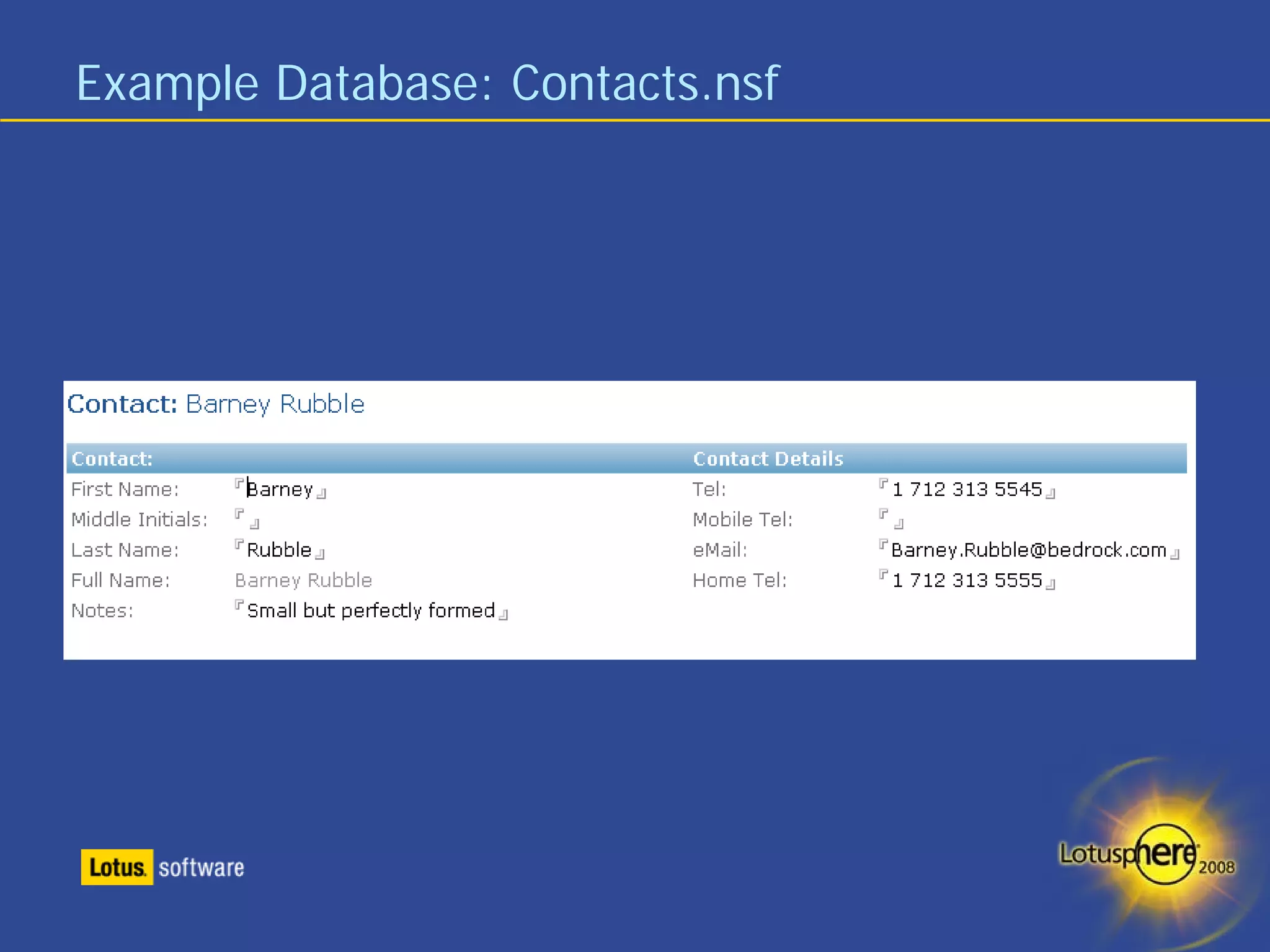 Example Database: Contacts.nsf
 