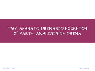 TM2. APARATO URINARIO EXCRETOR 2ª PARTE: ANALISIS DE ORINA ,[object Object],LDC1.TM2.IES JFC 95/2007  Pfr .  José de Medina Ruiz. 