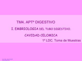 LDC1.TM3. . IES JFC 95/2007  José de Medina Ruiz. TM4. APTº DIGESTIVO  I. EMBRIOLOGIA  DEL TUBO DIGESTIVO. CAVIDAD CELOMICA 1º LDC. Toma de Muestras 