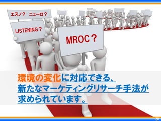 エスノ？ ニューロ？




 環境の変化に対応できる、
 新たなマーケティングリサーチ手法が
 求められています。

                      20
                     20
 