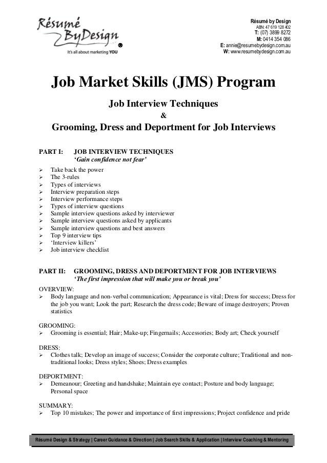 Job Market Skills JMS Program Job Interview Techniques