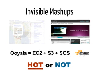 Invisible Mashups



Ooyala = EC2 + S3 + SQS

      HOT or NOT
 