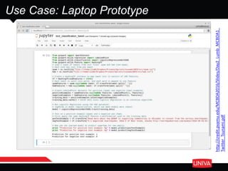 Use Case: Laptop Prototype
http://credit.pvamu.edu/MCBDA2016/Slides/Day2_Lumb_MCBDA1_
Twitter_Tsunami.pdf
 