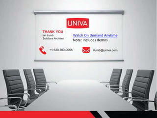 www.univa.com
THANK YOU
Ian Lumb
Solutions Architect
+1 630 303-9068 ilumb@univa.com
Watch On Demand Anytime
Note: Includes demos
 